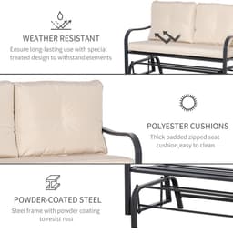 image-2-Person Loveseat Rocking Chair with Armrest & Weather Resistant Cushions, Khaki