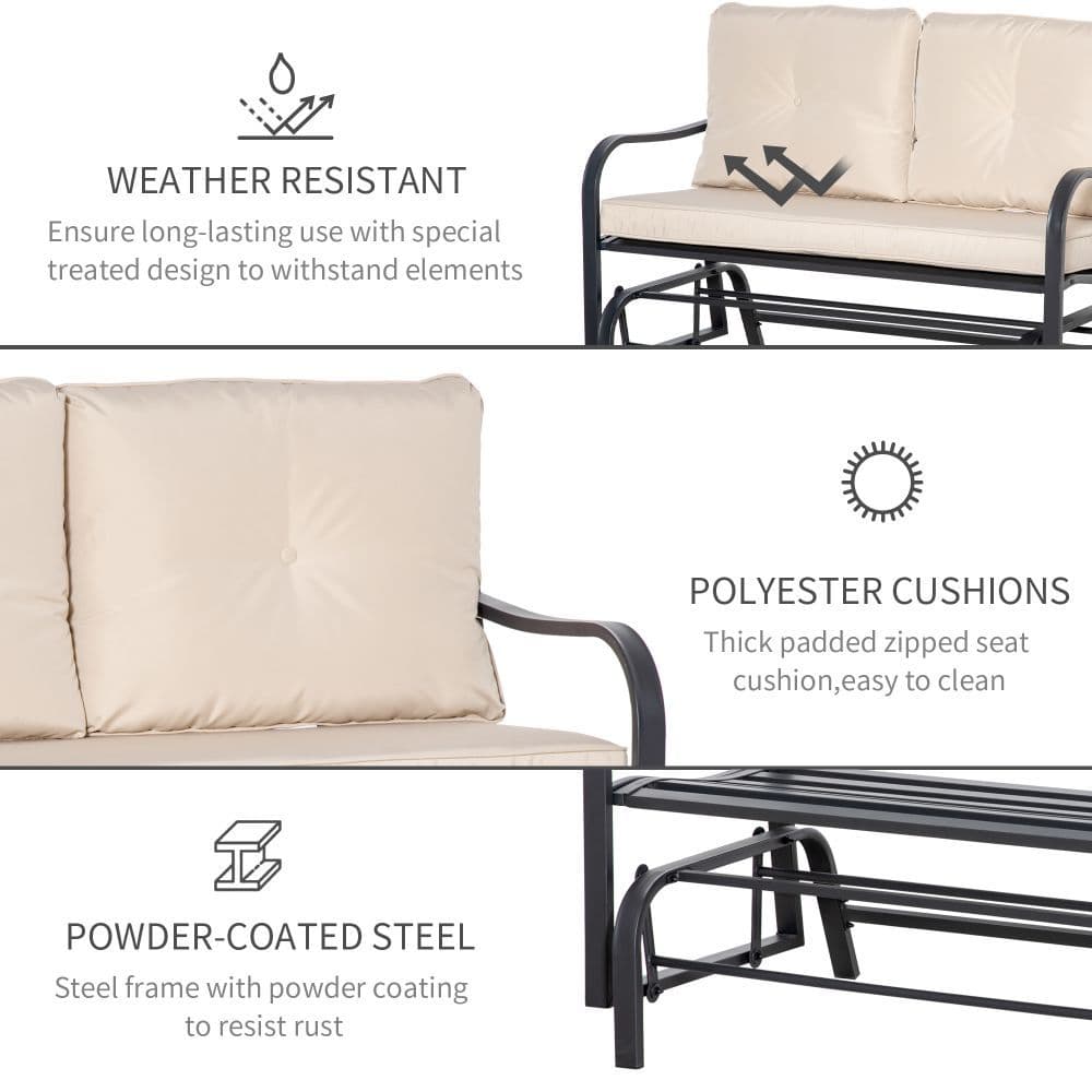 image-2-Person Loveseat Rocking Chair with Armrest & Weather Resistant Cushions, Khaki
