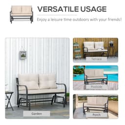 image-2-Person Loveseat Rocking Chair with Armrest & Weather Resistant Cushions, Khaki