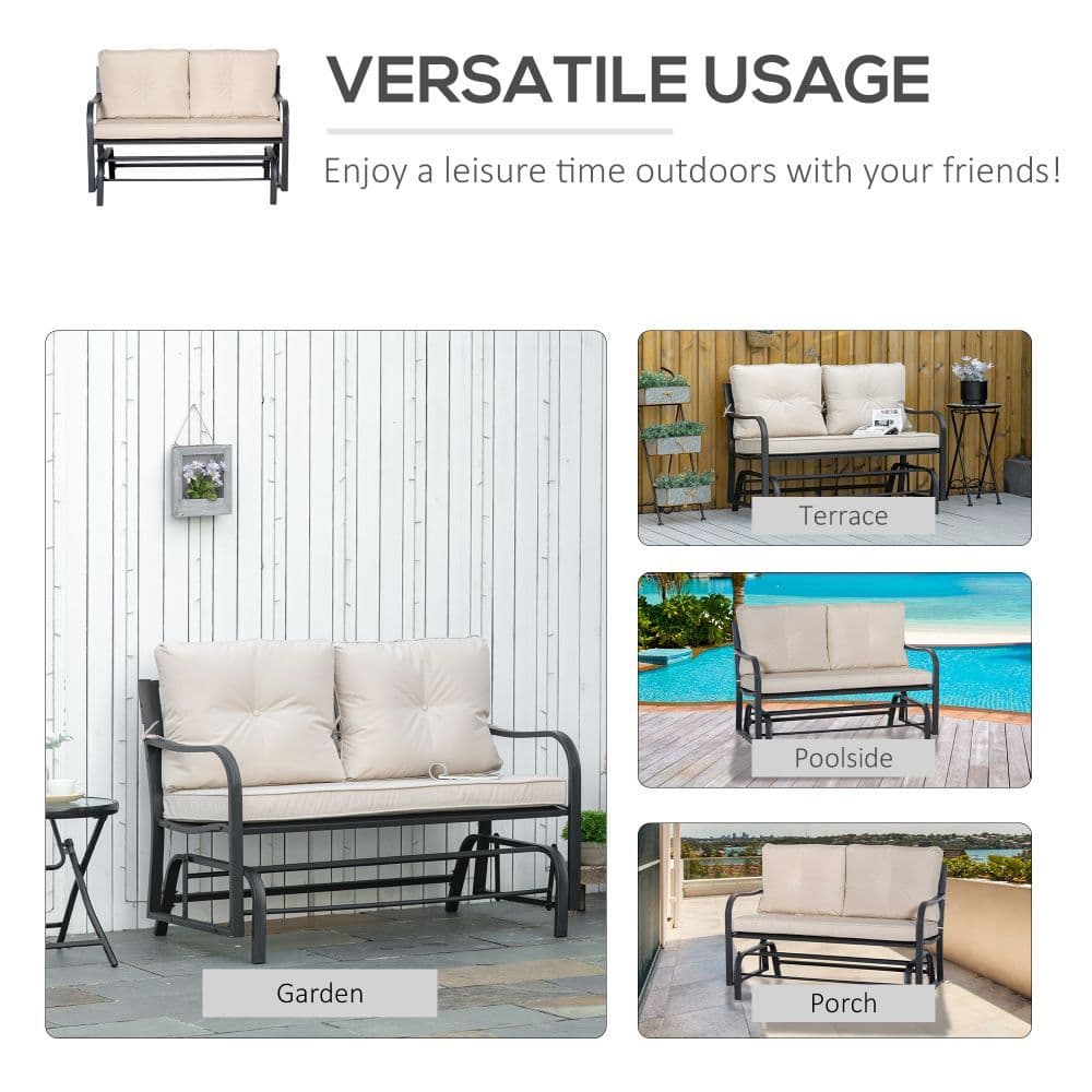 image-2-Person Loveseat Rocking Chair with Armrest & Weather Resistant Cushions, Khaki