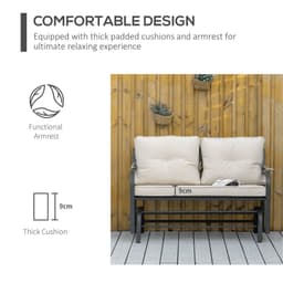 image-2-Person Loveseat Rocking Chair with Armrest & Weather Resistant Cushions, Khaki