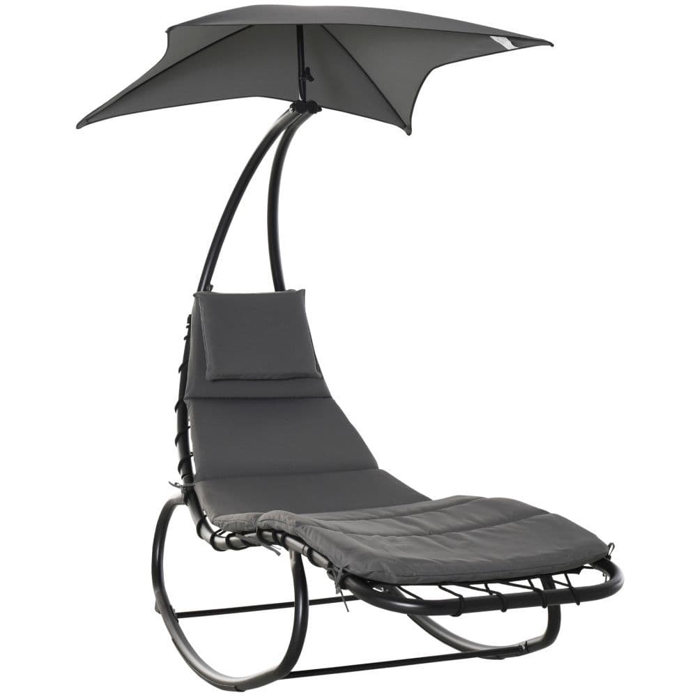 image-Patio Rocking Chaise Lounge Rocking Bed with Canopy Cushion Headrest Pillow