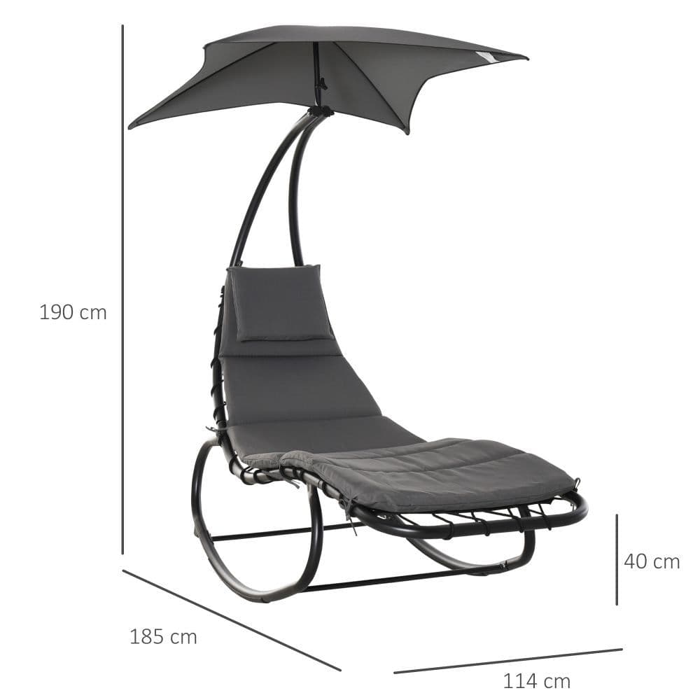 image-Patio Rocking Chaise Lounge Rocking Bed with Canopy Cushion Headrest Pillow