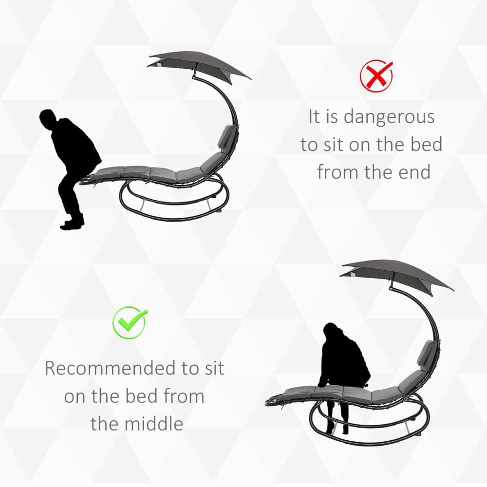 image-Patio Rocking Chaise Lounge Rocking Bed with Canopy Cushion Headrest Pillow