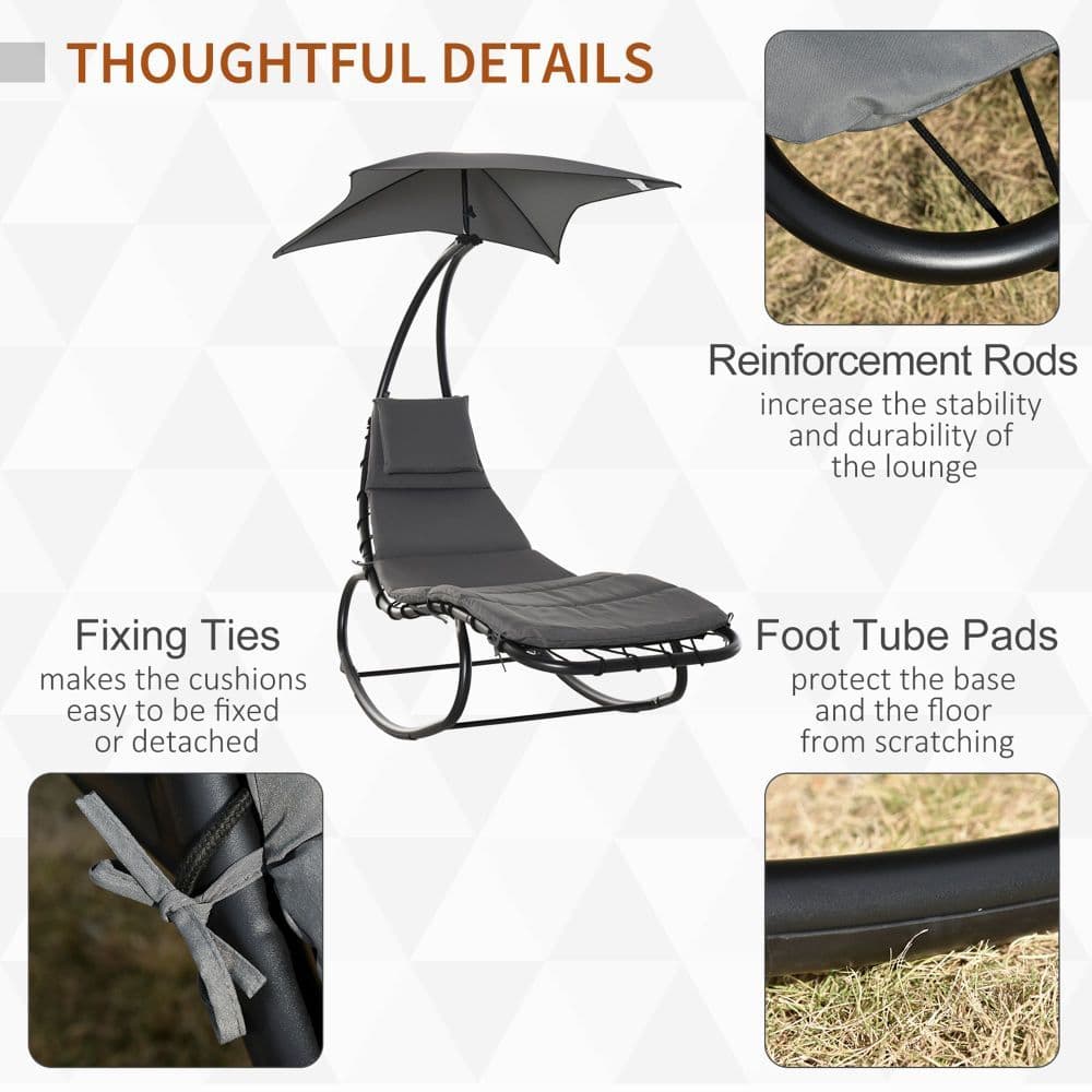 image-Patio Rocking Chaise Lounge Rocking Bed with Canopy Cushion Headrest Pillow