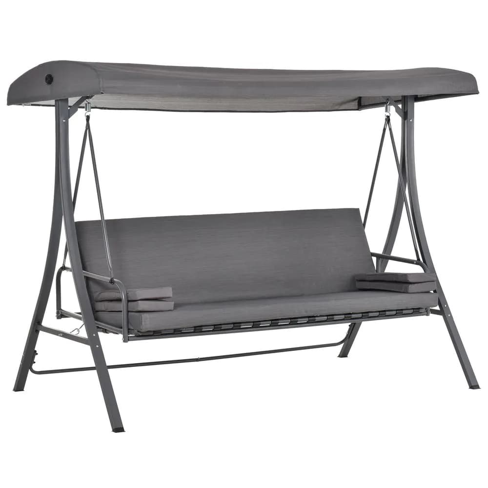 image-2-in-1 Swing Chair 3 Seater Bench Hammock Bed Adjustable Canopy Pillow, Grey