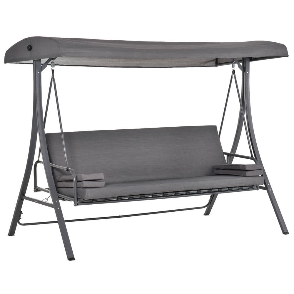 image-2-in-1 Swing Chair 3 Seater Bench Hammock Bed Adjustable Canopy Pillow, Grey