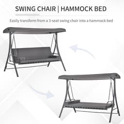 image-2-in-1 Swing Chair 3 Seater Bench Hammock Bed Adjustable Canopy Pillow, Grey