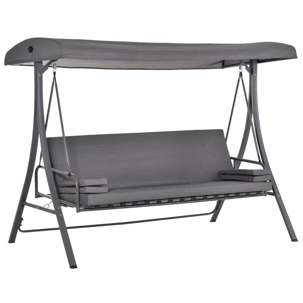 image-2-in-1 Swing Chair 3 Seater Bench Hammock Bed Adjustable Canopy Pillow, Grey