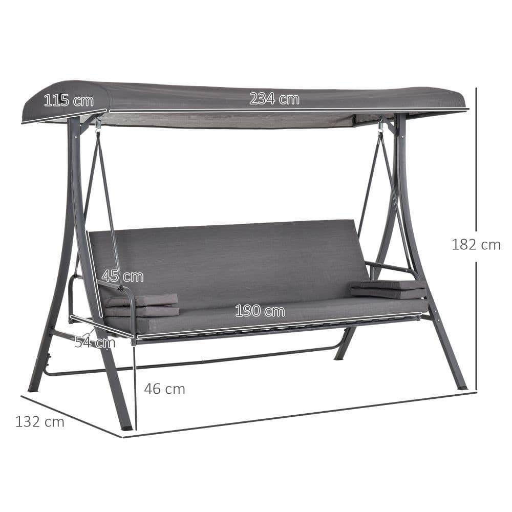 image-2-in-1 Swing Chair 3 Seater Bench Hammock Bed Adjustable Canopy Pillow, Grey