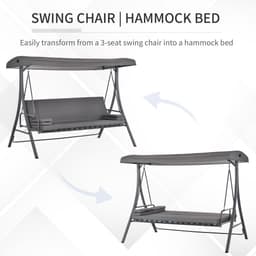 image-2-in-1 Swing Chair 3 Seater Bench Hammock Bed Adjustable Canopy Pillow, Grey