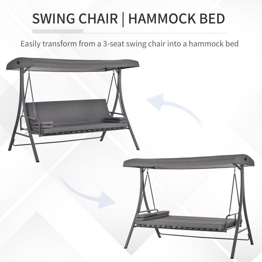 image-2-in-1 Swing Chair 3 Seater Bench Hammock Bed Adjustable Canopy Pillow, Grey