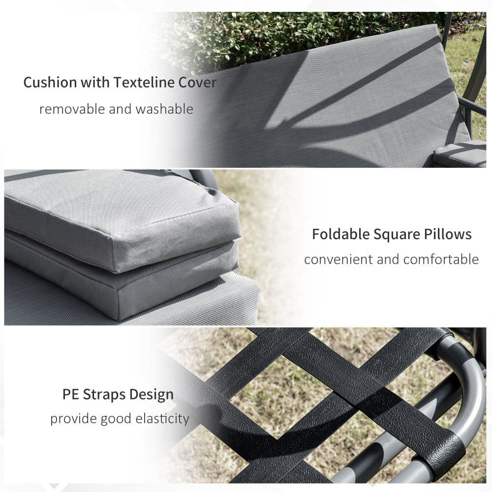 image-2-in-1 Swing Chair 3 Seater Bench Hammock Bed Adjustable Canopy Pillow, Grey