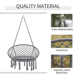 image-Cotton-Polyester Blend Macrame Hanging Chair Swing Hammock & Backrest, Grey