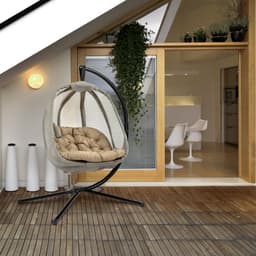 image-Hanging Egg Chair, Swing Hammock with Cushion and Stand, Khaki