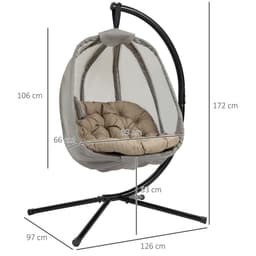 image-Hanging Egg Chair, Swing Hammock with Cushion and Stand, Khaki