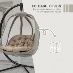image-Hanging Egg Chair, Swing Hammock with Cushion and Stand, Khaki