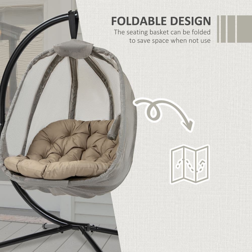 image-Hanging Egg Chair, Swing Hammock with Cushion and Stand, Khaki