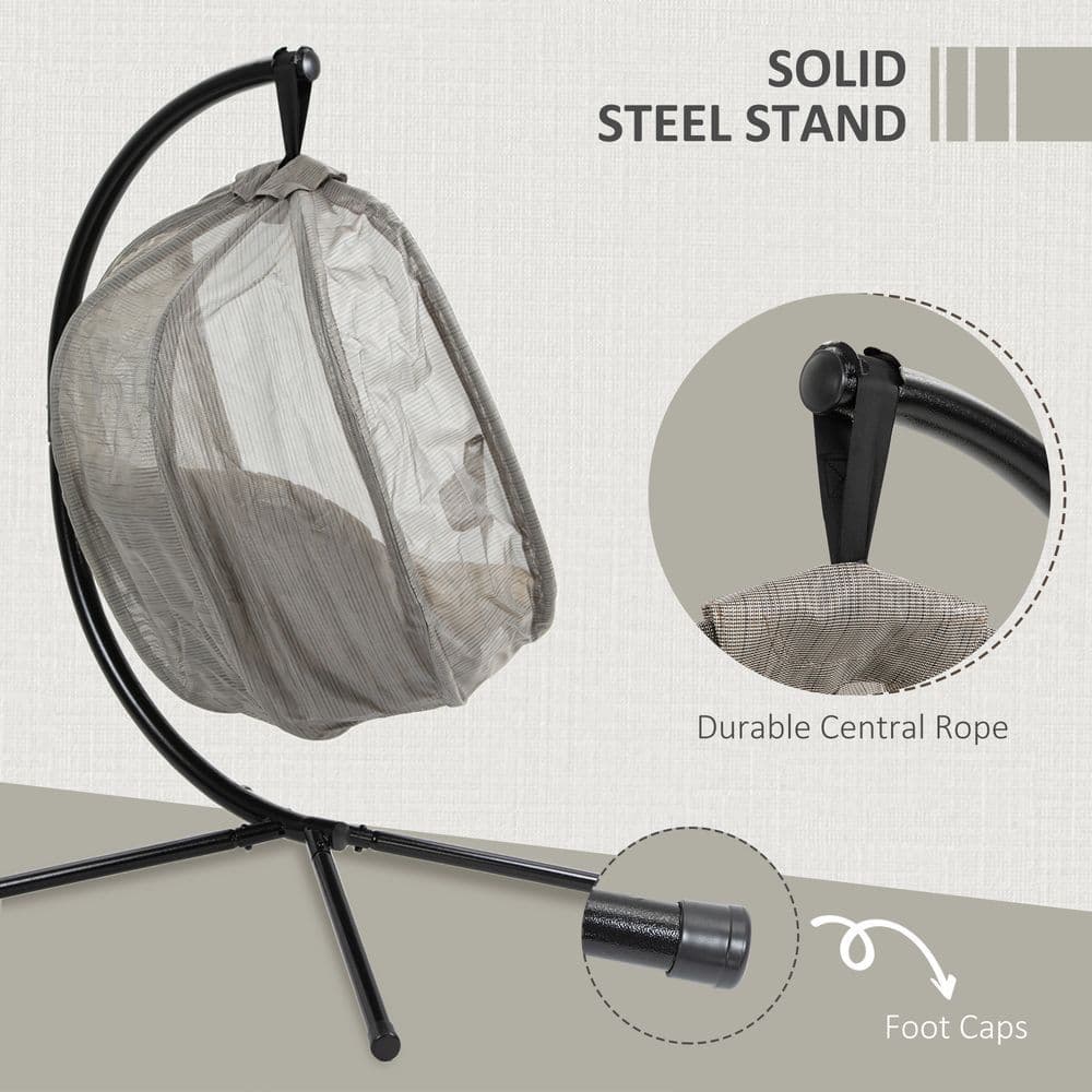 image-Hanging Egg Chair, Swing Hammock with Cushion and Stand, Khaki