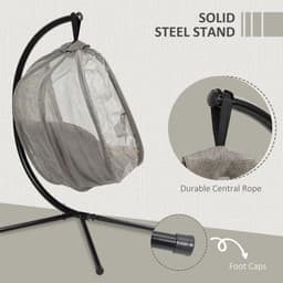 image-Hanging Egg Chair, Swing Hammock with Cushion and Stand, Khaki