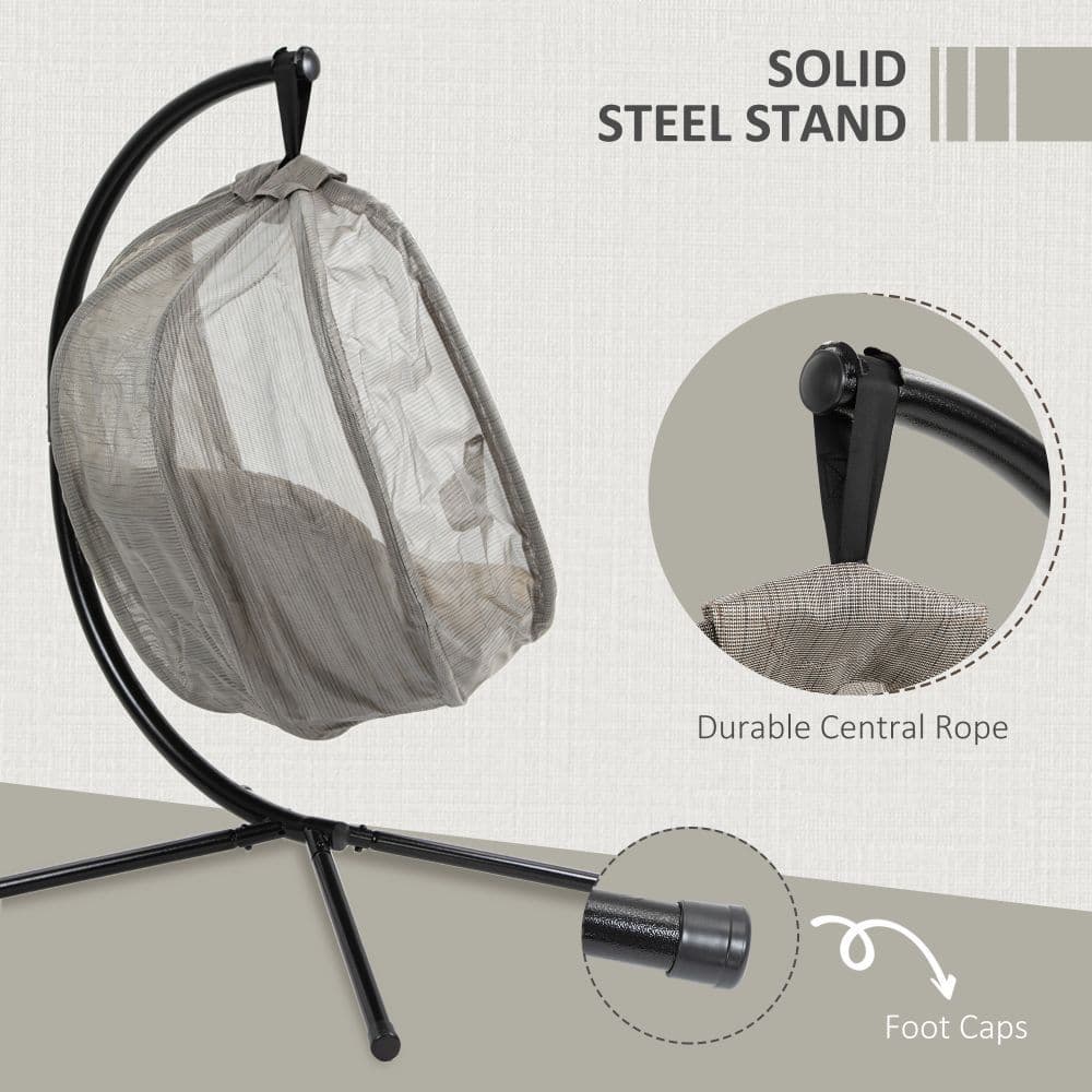 image-Hanging Egg Chair, Swing Hammock with Cushion and Stand, Khaki