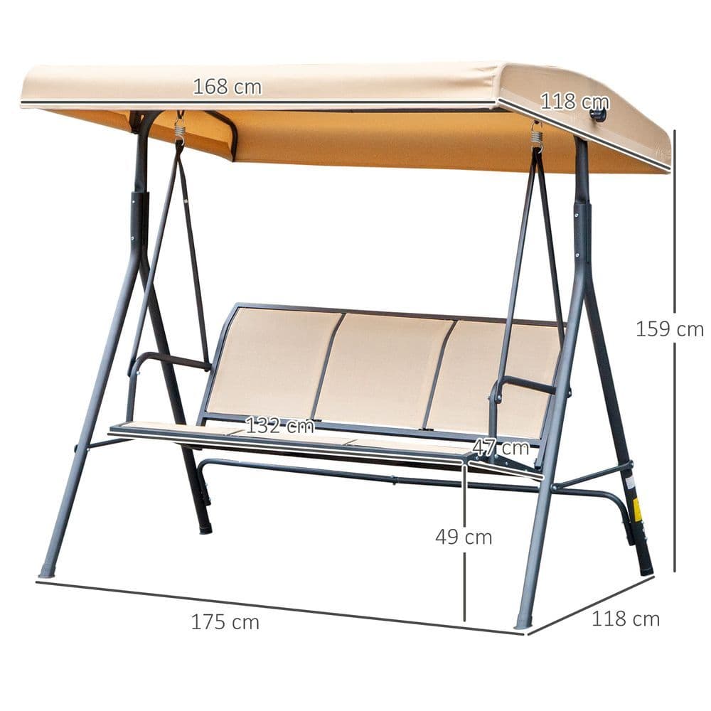 image-3 Seater Swing Chair Canopy Replacement Steel Frame - Beige