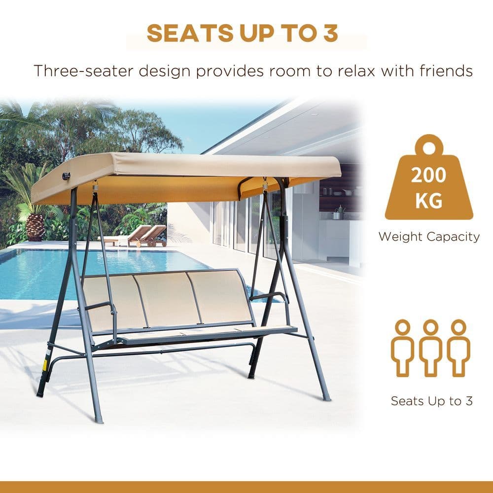 image-3 Seater Swing Chair Canopy Replacement Steel Frame - Beige