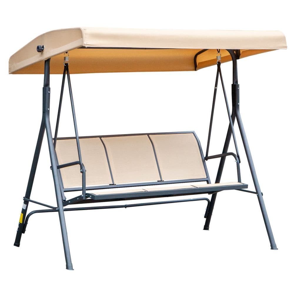 image-3 Seater Swing Chair Canopy Replacement Steel Frame - Beige