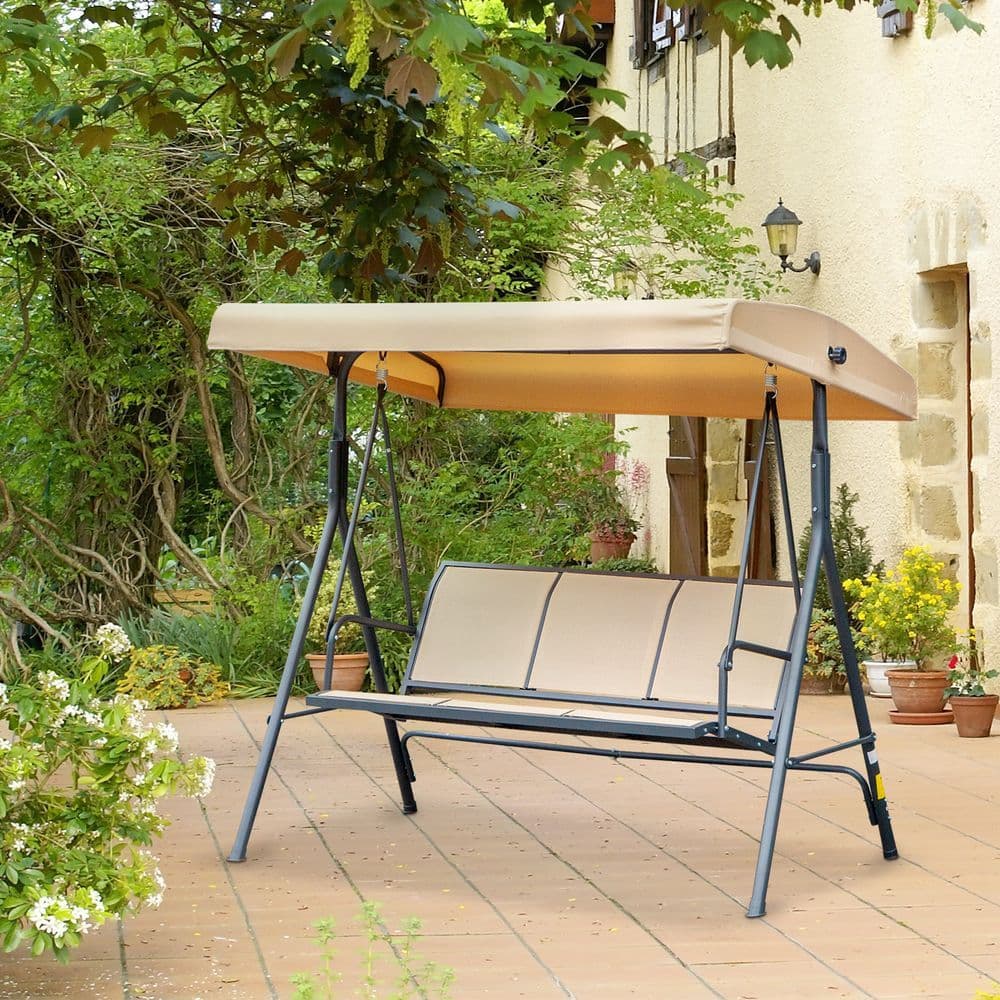 image-3 Seater Swing Chair Canopy Replacement Steel Frame - Beige