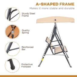 image-3 Seater Swing Chair Canopy Replacement Steel Frame - Beige