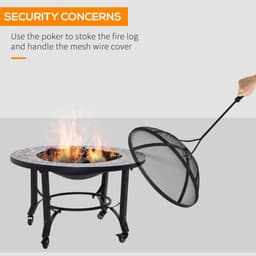 image-2-in-1 Outdoor Fire Pit Bowl on Wheels, Patio Heater & Cooking BBQ Grill, Mosaic
