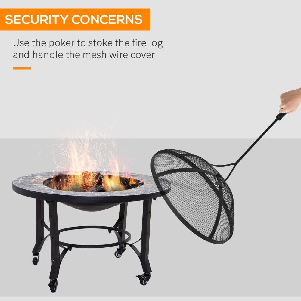 image-2-in-1 Outdoor Fire Pit Bowl on Wheels, Patio Heater & Cooking BBQ Grill, Mosaic