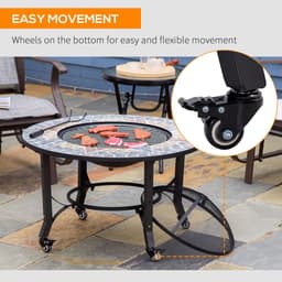 image-2-in-1 Outdoor Fire Pit Bowl on Wheels, Patio Heater & Cooking BBQ Grill, Mosaic