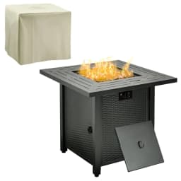 image-Square Propane Gas Fire Pit Table Rattan Smokeless Patio Heater Lava Rocks & Lid