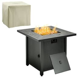 image-Square Propane Gas Fire Pit Table Rattan Smokeless Patio Heater Lava Rocks & Lid