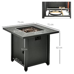image-Square Propane Gas Fire Pit Table Rattan Smokeless Patio Heater Lava Rocks & Lid
