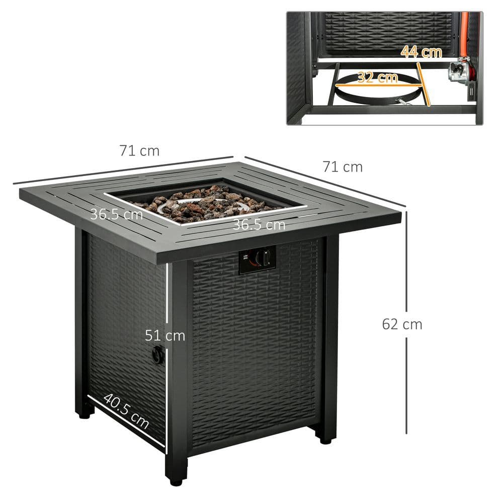 image-Square Propane Gas Fire Pit Table Rattan Smokeless Patio Heater Lava Rocks & Lid