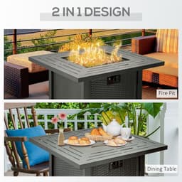 image-Square Propane Gas Fire Pit Table Rattan Smokeless Patio Heater Lava Rocks & Lid