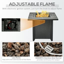 image-Square Propane Gas Fire Pit Table Rattan Smokeless Patio Heater Lava Rocks & Lid