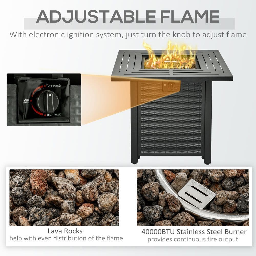 image-Square Propane Gas Fire Pit Table Rattan Smokeless Patio Heater Lava Rocks & Lid