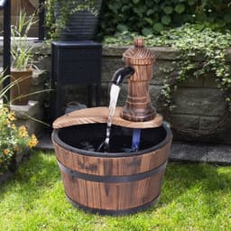 image-Outsunny Barrel Water Pump Fountain Rustic Wood Electric Water Feature Garden