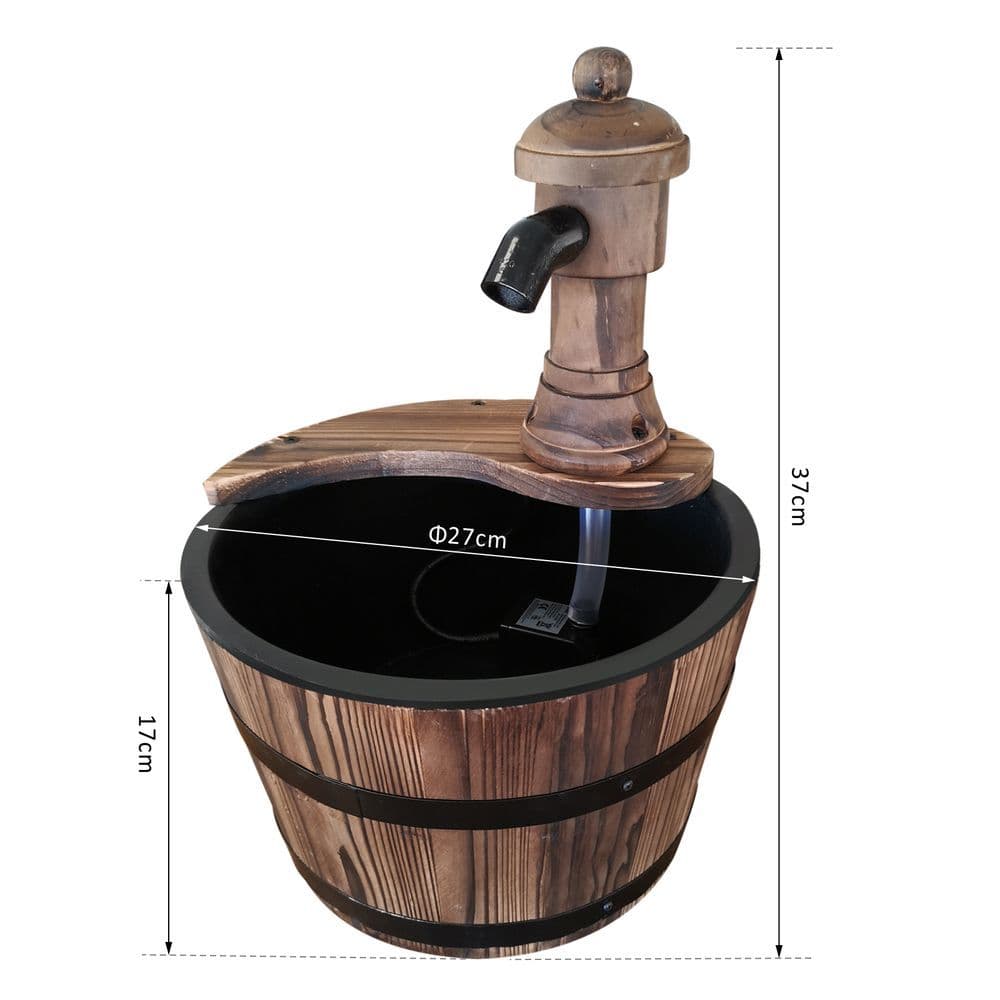 image-Outsunny Barrel Water Pump Fountain Rustic Wood Electric Water Feature Garden