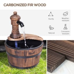 image-Outsunny Barrel Water Pump Fountain Rustic Wood Electric Water Feature Garden