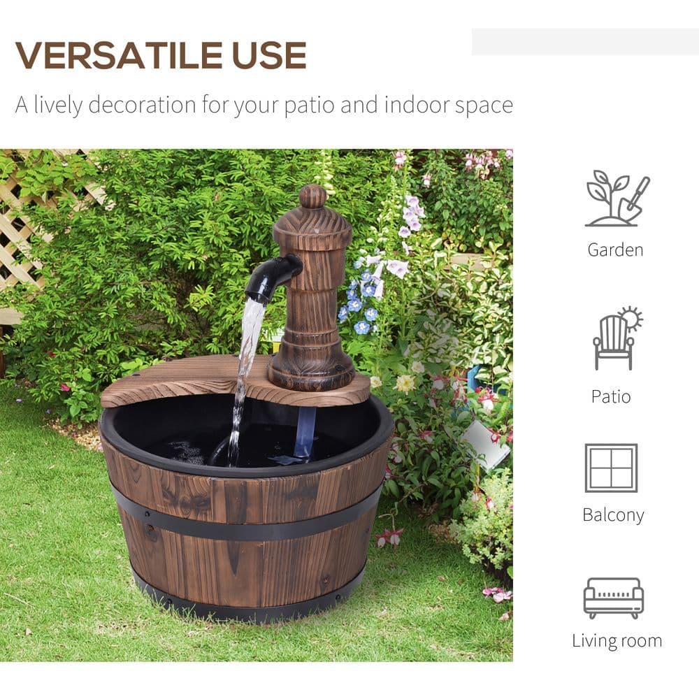 image-Outsunny Barrel Water Pump Fountain Rustic Wood Electric Water Feature Garden