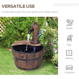 image-Outsunny Barrel Water Pump Fountain Rustic Wood Electric Water Feature Garden
