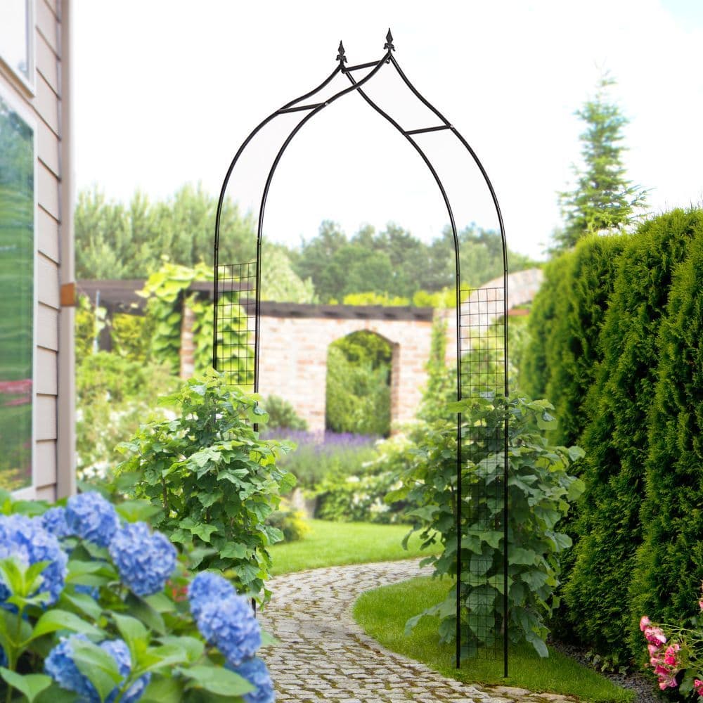 image-Steel Frame Backyard Pergola for Plants & Trellis Garden Arch Black