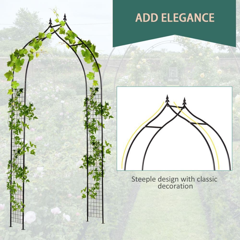 image-Steel Frame Backyard Pergola for Plants & Trellis Garden Arch Black