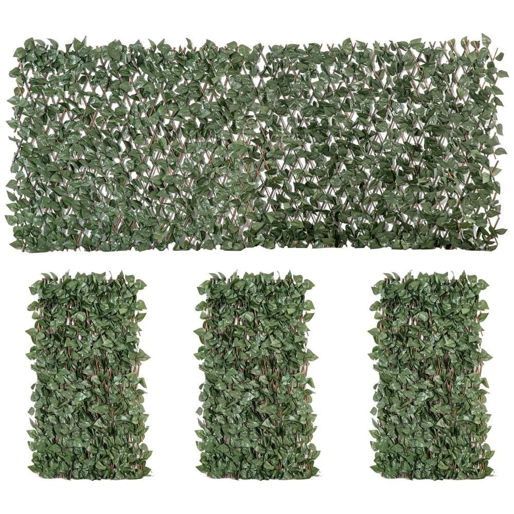 image-4Pc Expanding Trellis Fence, 2m x 1m Artificial Plant Fence, Telescopic