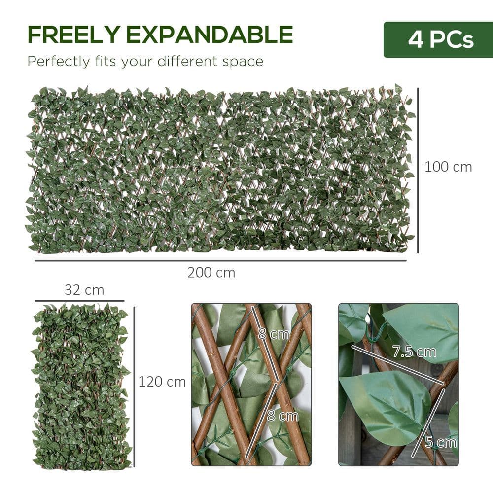 image-4Pc Expanding Trellis Fence, 2m x 1m Artificial Plant Fence, Telescopic