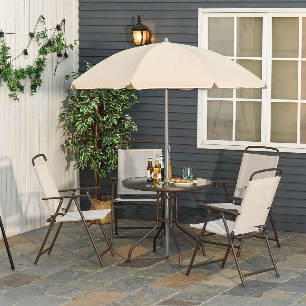image-Garden Furniture Bistro Set 6 Pcs Black Cream Patio Textilene Folding Chairs